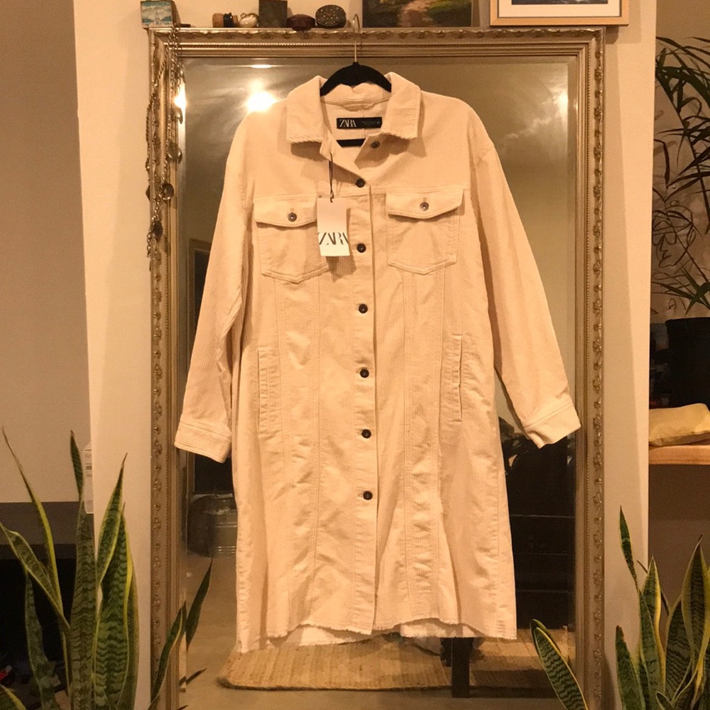 NWT Zara cream wide wale overcoat sz M